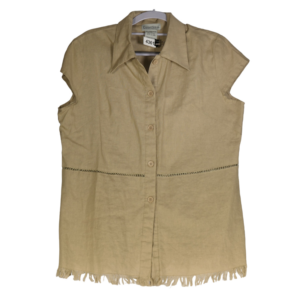 Connection 18 Beige Tunic Blouse Womens Size XL Linen Blend Fringe Hem Boho